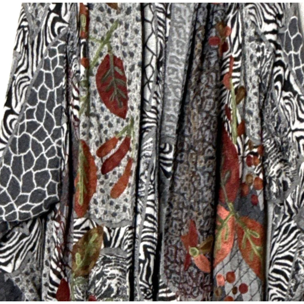 ANU L Cardigan Boho Embroidered Kimono Jacket Textured Floral Pockets Wool